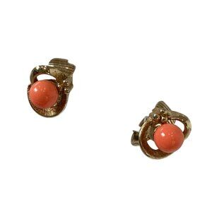 Vintage Avon Gold Clip-On Earrings W/ Coral Bead Accents